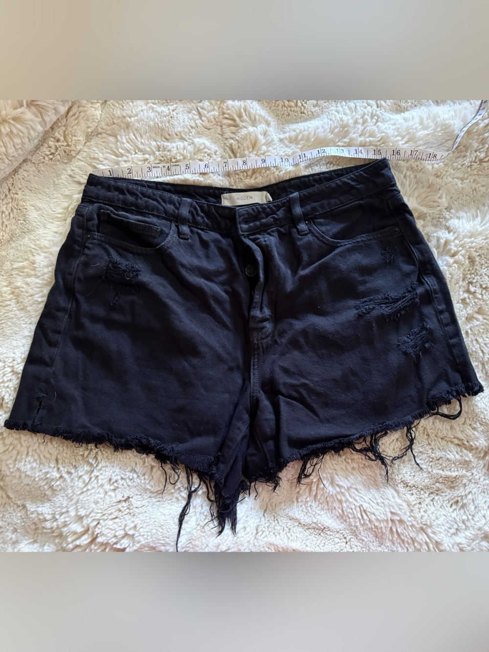 Hidden Women's Black Distressed Denim Shorts - Frayed Hem Casual